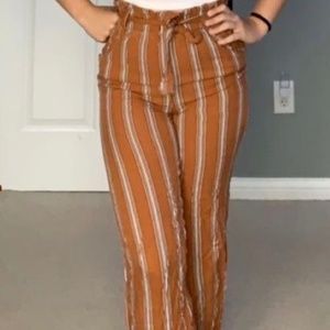 Orange and White Straight Leg Flowy Tie Pants